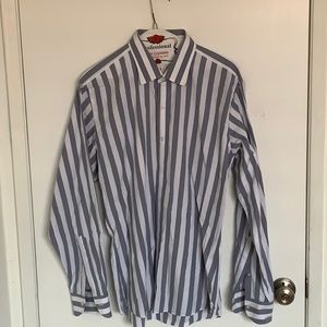 Wide Gray Stripe Long Sleeve Dress Shirt